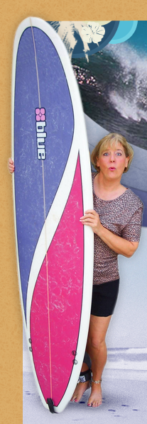 Nancy with surfboard